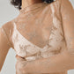 Lagentop aus transparenter Spitze mit Blumenmuster und Daumenloch für Damen