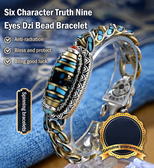 Türkisfarbenes Sechs-Zeichen-Mantra-Neunaugiges Dzi-Perlenarmband
