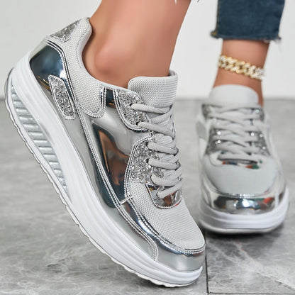 Trendy Casual Sparkling Style Plateau-Sneaker für Damen