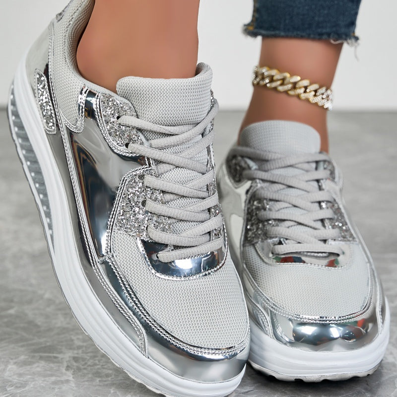 Trendy Casual Sparkling Style Plateau-Sneaker für Damen