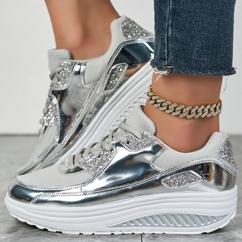 Trendy Casual Sparkling Style Plateau-Sneaker für Damen