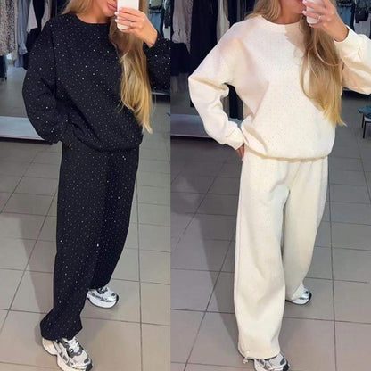 ✨2-teiliges Set aus lässigem Sport-Sweatshirt mit Rundhalsausschnitt und Jogginghose für Damen