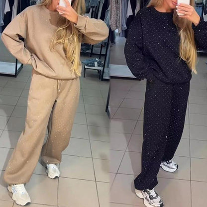 ✨2-teiliges Set aus lässigem Sport-Sweatshirt mit Rundhalsausschnitt und Jogginghose für Damen