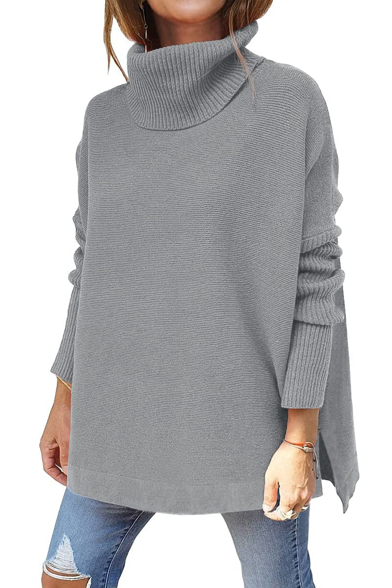 Damen Rollkragenpullover mit übergroßem Saum und Strickpullover