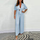 Einfarbiger, plissierter Jumpsuit für Damen