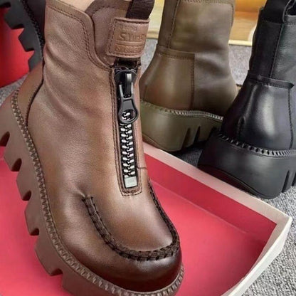 Warme kurze Retro-Stiefel aus PU-Leder für Damen