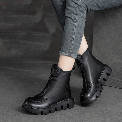 Warme kurze Retro-Stiefel aus PU-Leder für Damen