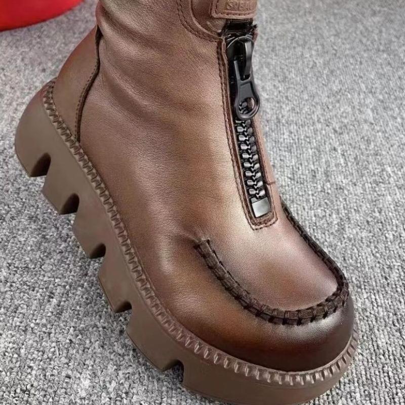 Warme kurze Retro-Stiefel aus PU-Leder für Damen