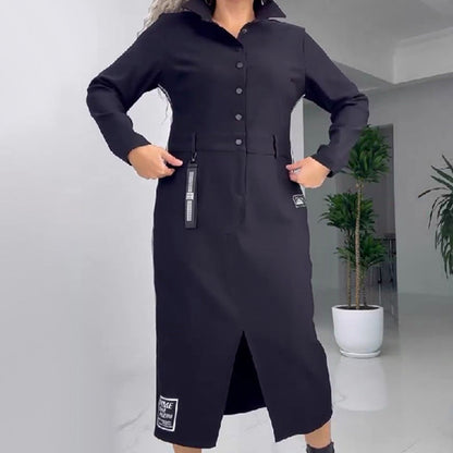 🔥HEISSER VERKAUF 49% Rabatt🎉 - Langärmliges Button-Down-Kleid mit Schlitz für Damen