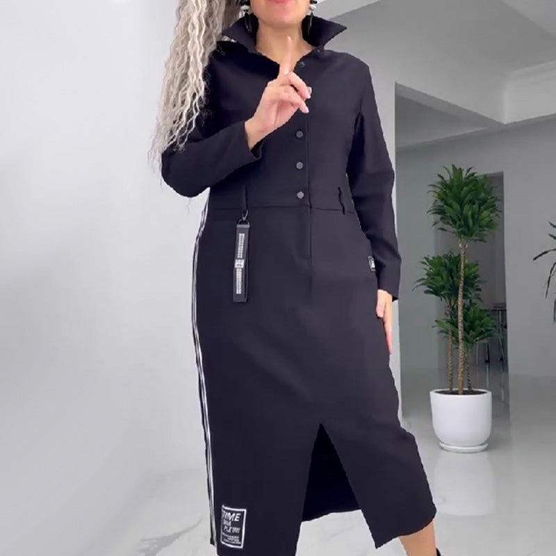 🔥HEISSER VERKAUF 49% Rabatt🎉 - Langärmliges Button-Down-Kleid mit Schlitz für Damen