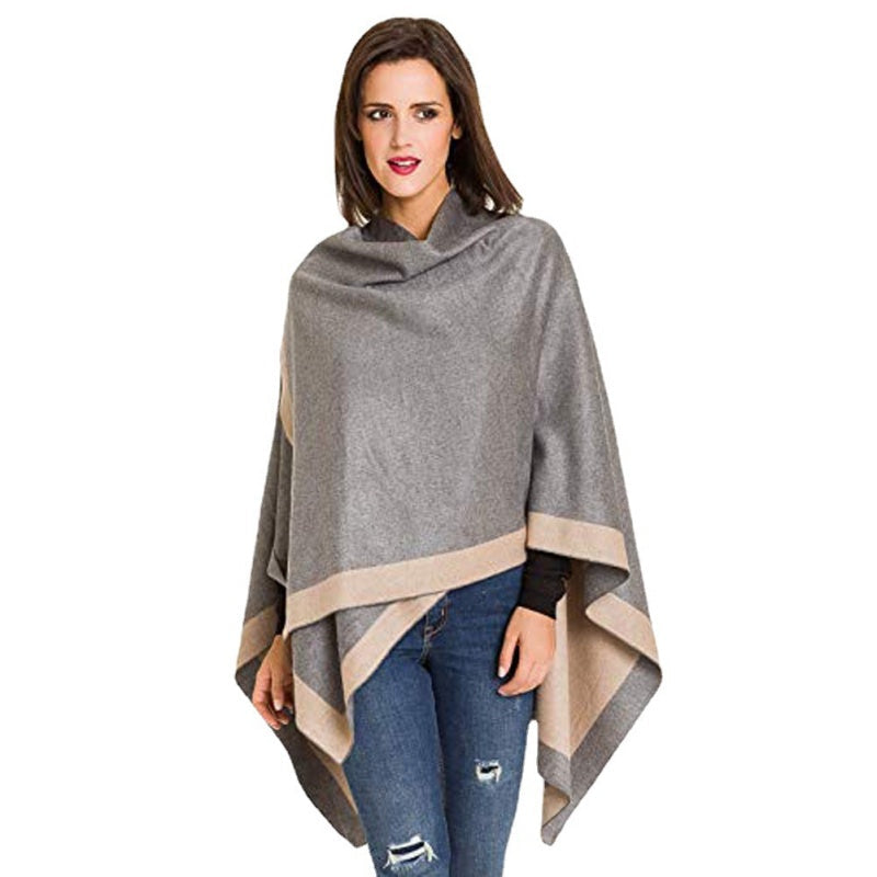 ✨Neu eingetroffen✨Eleganter Poncho-Wickel in Farbblock-Optik für Herbst und Winter