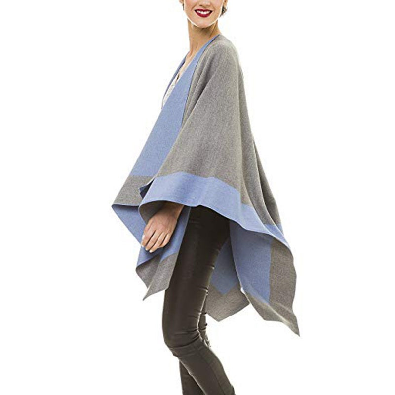 ✨Neu eingetroffen✨Eleganter Poncho-Wickel in Farbblock-Optik für Herbst und Winter