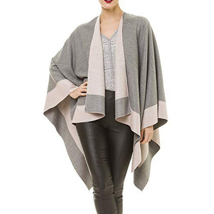 ✨Neu eingetroffen✨Eleganter Poncho-Wickel in Farbblock-Optik für Herbst und Winter