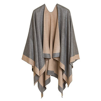 ✨Neu eingetroffen✨Eleganter Poncho-Wickel in Farbblock-Optik für Herbst und Winter