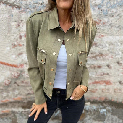 Button-Down-Utility-Jacke aus Wildlederimitat für Damen