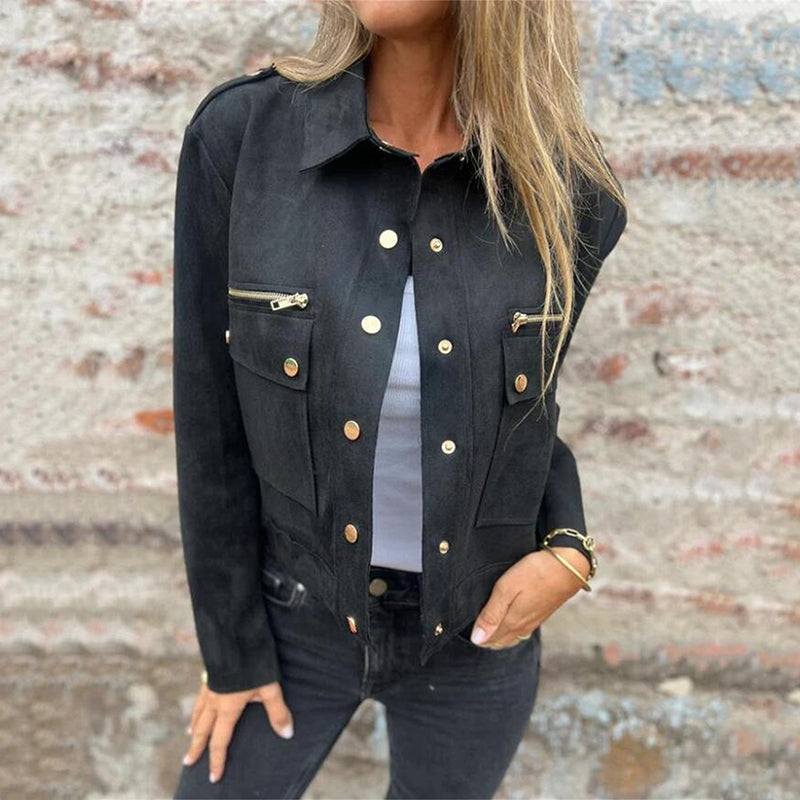 Button-Down-Utility-Jacke aus Wildlederimitat für Damen