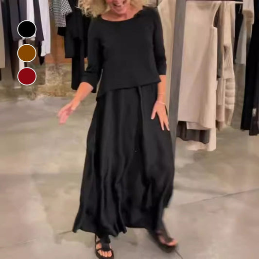 🔥HEISSER VERKAUF🔥 2-teiliges Set mit einfarbigem Unterkleid mit Rundhalsausschnitt