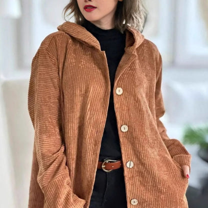 Übergroße Cord-Hemdjacke mit Knopfleiste und Kapuze für Damen