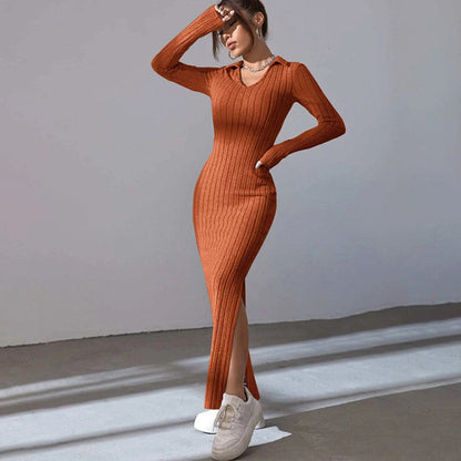 Bodycon-Strickkleid mit V-Ausschnitt