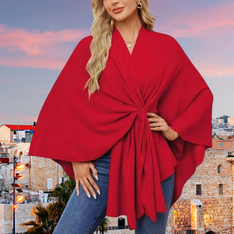 49 % Rabatt💥💕Eleganter, weicher Poncho-Pullover mit offener Vorderseite und Schalkragen💃💃