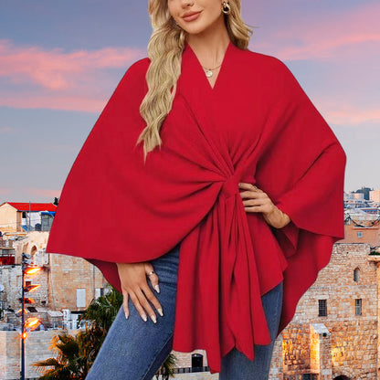 49 % Rabatt💥💕Eleganter, weicher Poncho-Pullover mit offener Vorderseite und Schalkragen💃💃