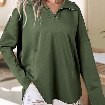 Langärmliges Kapuzen-Sweatshirt mit halbem Reißverschluss für Damen