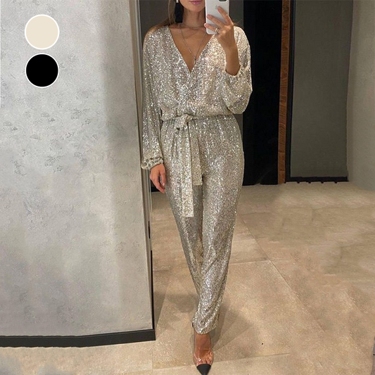 ✨Glitzernde Damen Jumpsuits mit V-Ausschnitt und Gürtel✨💃🌟