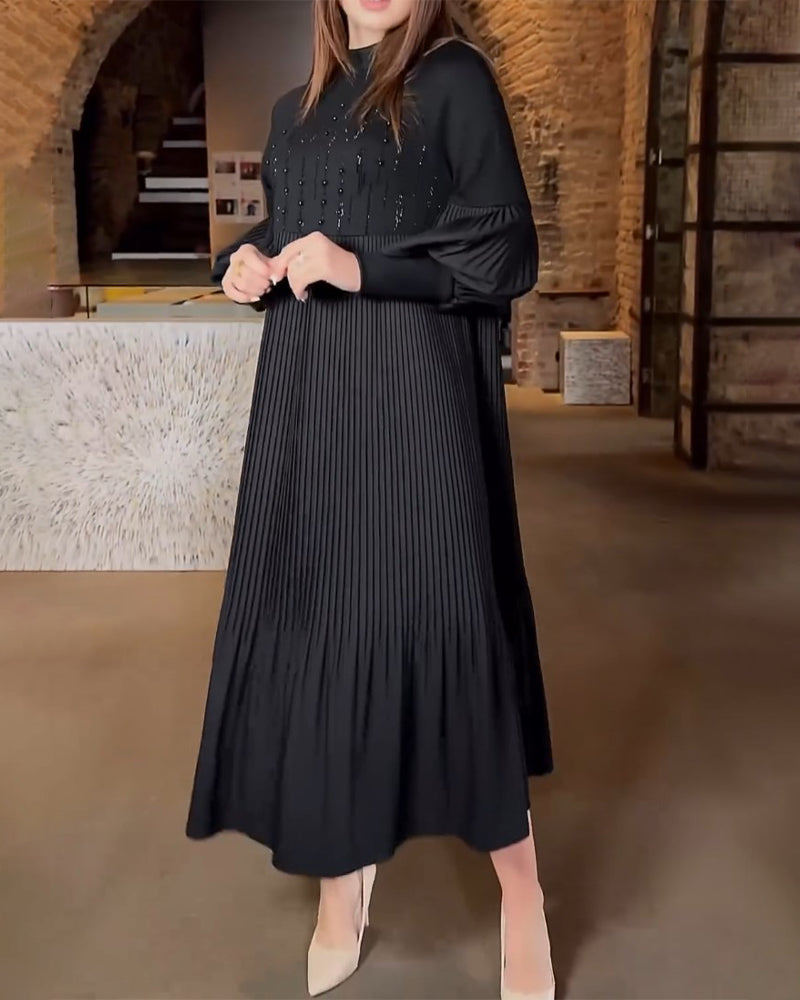 49% Rabatt🔥Elegantes Kleid mit Laternenärmeln in Volltonfarbe