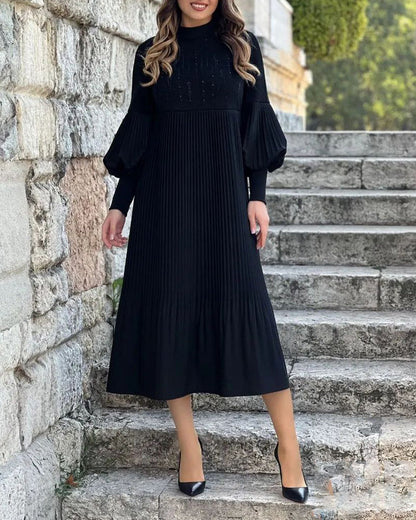 49% Rabatt🔥Elegantes Kleid mit Laternenärmeln in Volltonfarbe