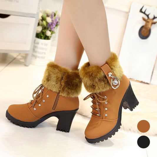 🍁Herbst-/Winter-Sonderangebot: 49% Rabatt🍂Damen Stiefeletten mit Plüsch-Reißverschluss und dickem Absatz