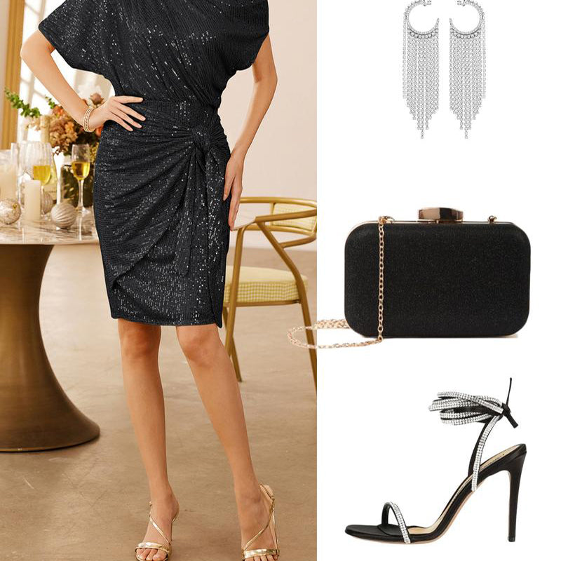 💃49% RABATT💖Party- und Clubkleid mit One-Shoulder-Träger und funkelnden Pailletten für Damen✨