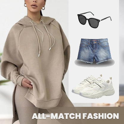 🎅49% Rabatt - 2-teiliges Set aus Sweatshirts und Hosen mit Kapuze und Schlitz für Damen