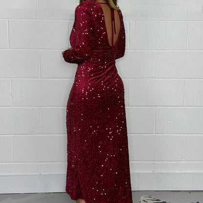 💃🏻Glitzerndes rückenfreies langärmeliges Kleid🔥Kostenlose Lieferung🔥