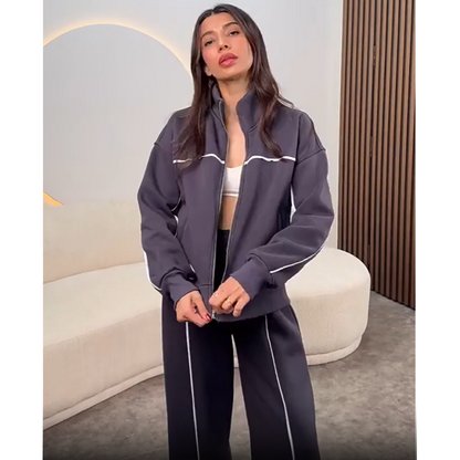 ✨2-teiliges Set aus Sportjacke und hoch taillierter Hose für Damen