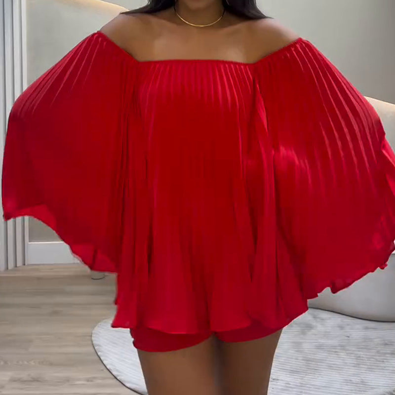 💃 2-teiliges Set aus plissiertem Off-Shoulder-Top und Shorts