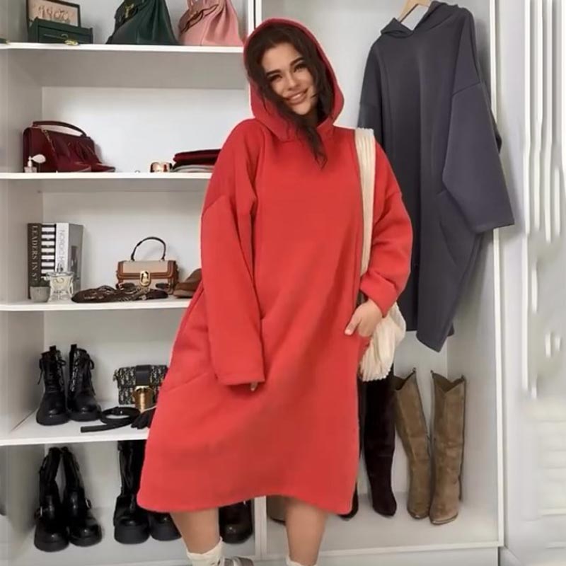 Verdicktes, übergroßes Hoodie-Kleid für Damen