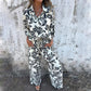 🎄Stilvolles bedrucktes Damenhemd mit Reversknopf und Hose mit weitem Bein (2-teiliges Set)