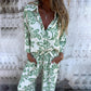 🎄Stilvolles bedrucktes Damenhemd mit Reversknopf und Hose mit weitem Bein (2-teiliges Set)