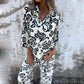 🎄Stilvolles bedrucktes Damenhemd mit Reversknopf und Hose mit weitem Bein (2-teiliges Set)