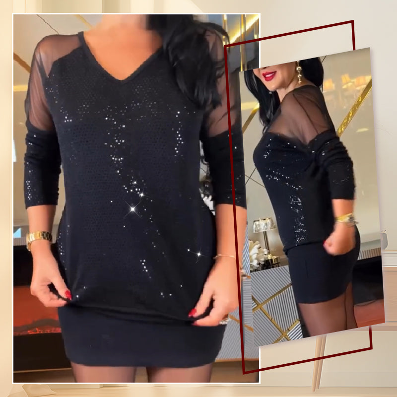 ✨Elegantes funkelndes Kleid mit transparenten Ärmeln für Damen✨