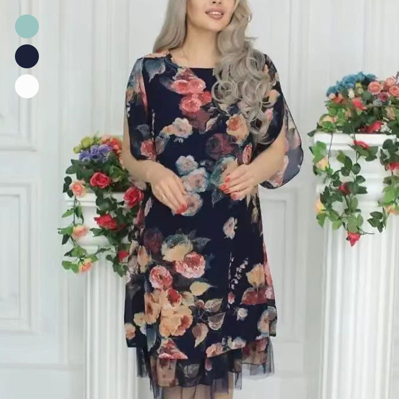 💃✨Elegantes, lockeres Kleid mit Rosen-Print für Damen