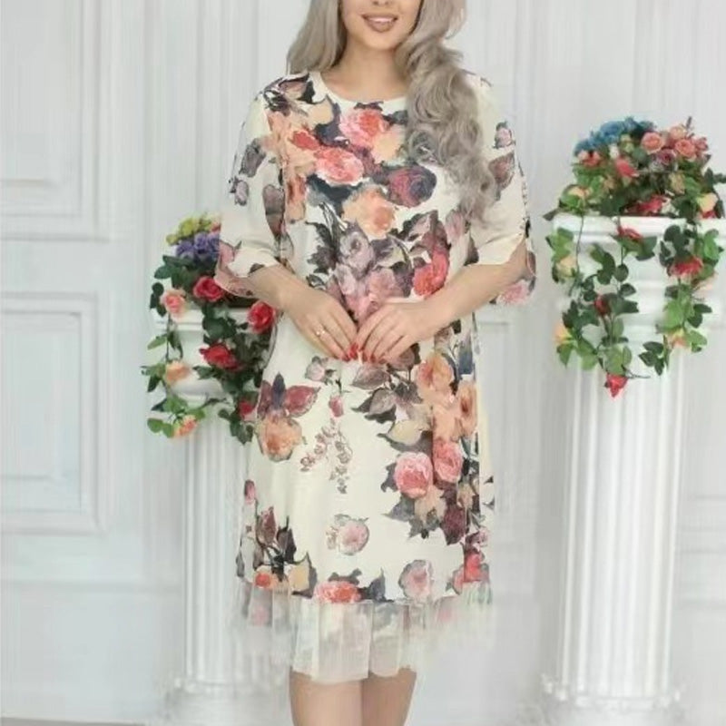 💃✨Elegantes, lockeres Kleid mit Rosen-Print für Damen