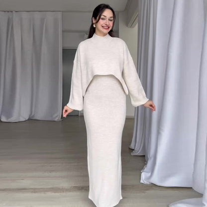 👗Elegantes 2-teiliges Set aus Strickoberteil und Kleid mit Rollkragen✨