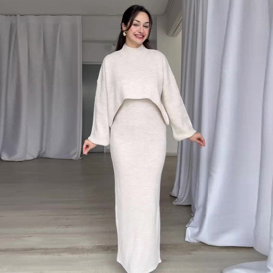 👗Elegantes 2-teiliges Set aus Strickoberteil und Kleid mit Rollkragen✨