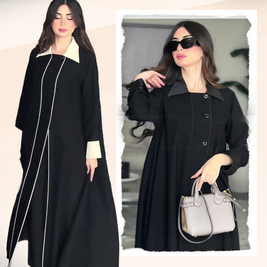 🎀Klassisches, einfarbiges, knöchellanges Kleid mit Revers für Damen