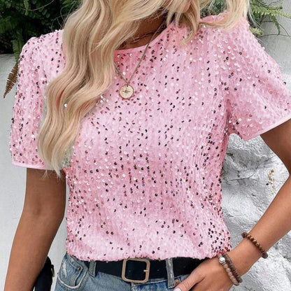 Stylisches Damen T-Shirt mit Rundhalsausschnitt und Pailletten