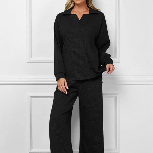 🔥Neujahrsaktion 49% 💕2-teiliges Lounge-Set mit V-Ausschnitt und Taschen für Damen