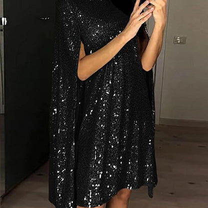 ✨Damen Minikleid mit Pailletten und Cape-Ärmeln👗