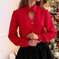 Damen Polkadot Langarm Bluse mit Knopfleiste