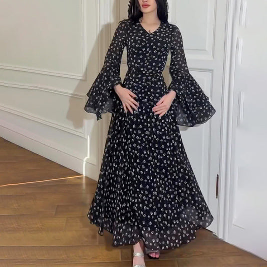 🌸Elegantes Kleid mit Print und Lotusärmeln